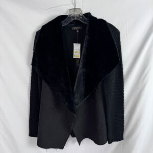 Melissa Paige Women's Sweater Jacket Size PL Petite Large Black Fur Lined NEW